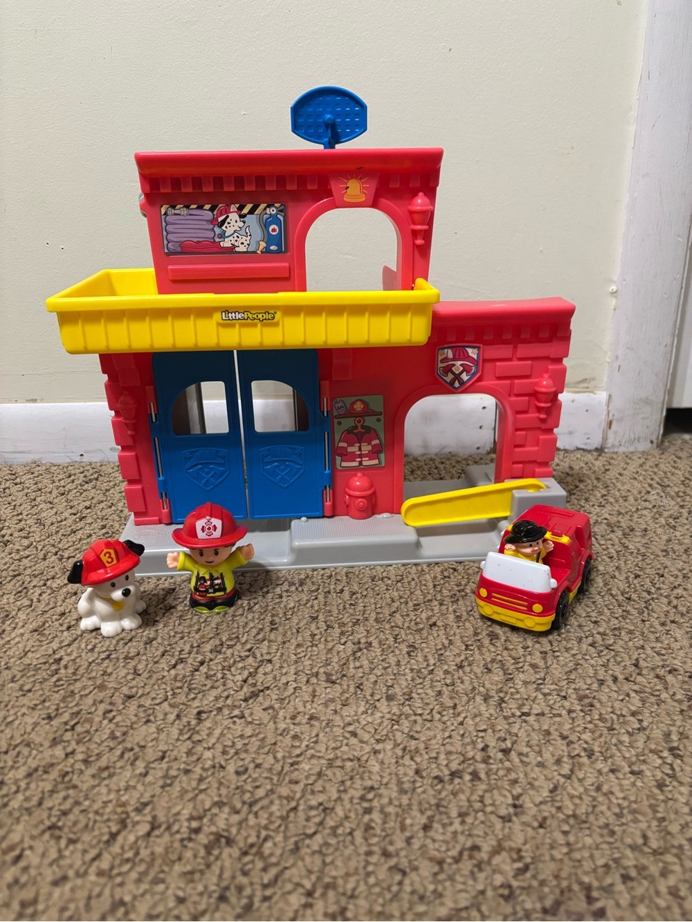 Little People Red & Yellow Fire Station Playset 2001